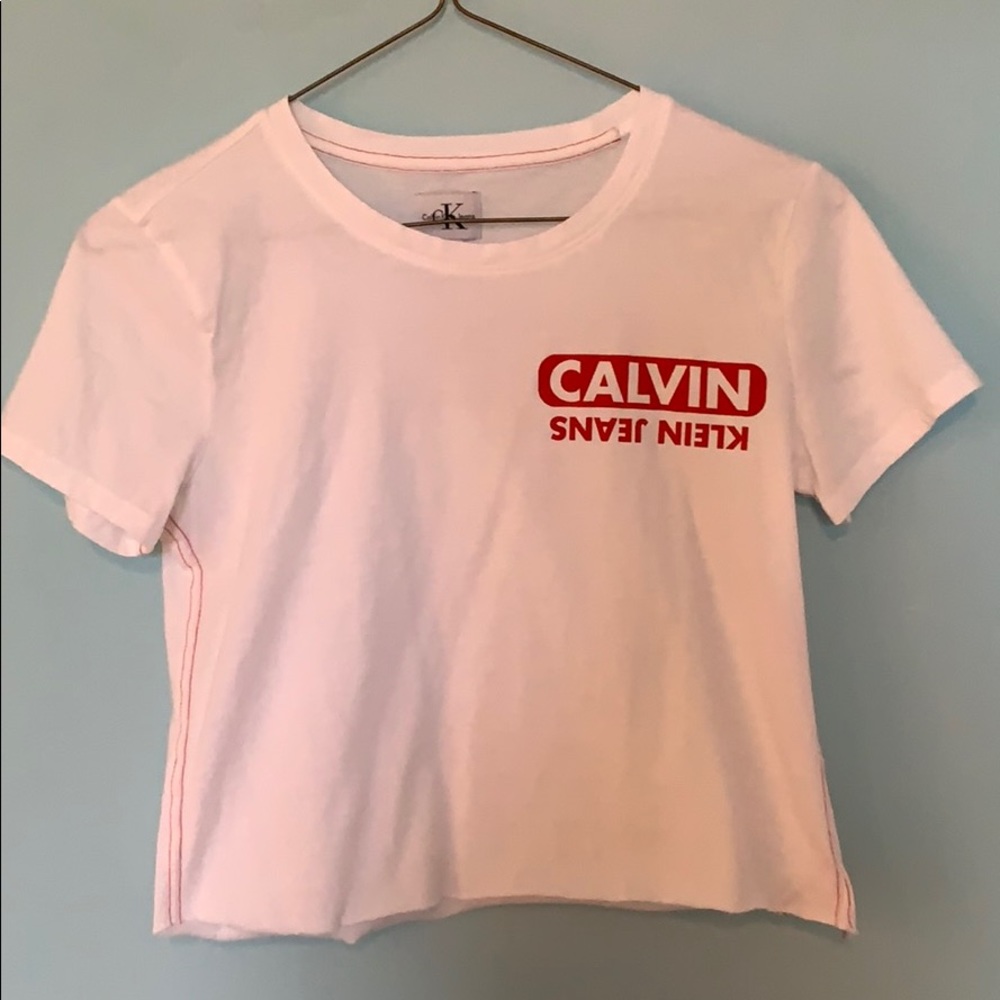 White Calvin Klein Cropped Short Sleeve Tee